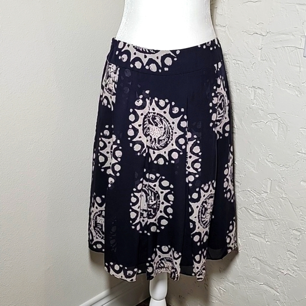 Armand Ventilo Skirt Midi Silk Pleated Lined Side Zipper Lined Navy Blue White 8